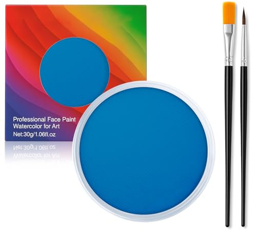 Erinde Pittura per Viso Opaca Blu, con 2 Pennelli, Truccabimbi a Base d’Acqua e Atossico, Trucchi Halloween Body Painting, Trucco Teatrale, Face Painting per Bambini e Adulti, Body Painting