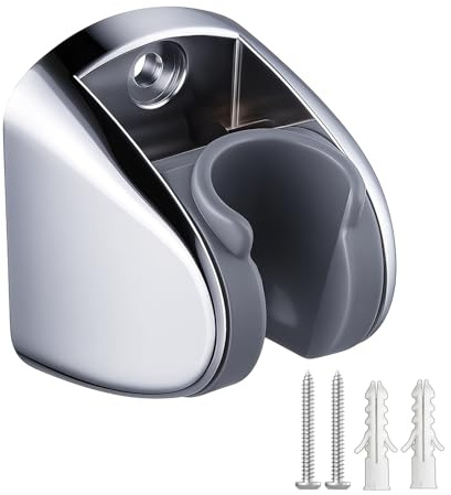 On Wall Adjustable Mount Shower Bracket Chrome, Height and Angle Adjustable Shower Holder for Handheld Shower, Durable ABS Shower Head Holder Replacement Bathroom Fixtures Easy Install