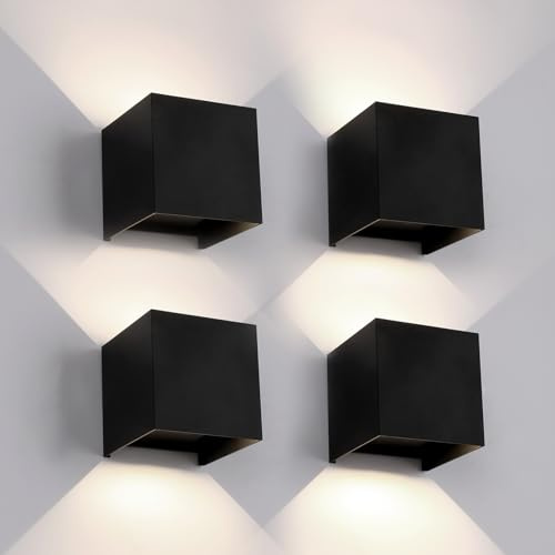 4PCS Wandleuchte Aussen Innen mit Austauschbarer G9 LED Lampe IP65 Wasserdicht Wandlampe Außenwandleuchten 4000K Natürliche Licht Quadratisch Aluminium Wandleuchte Einstellbar Abstrahlwinkel Schwarz