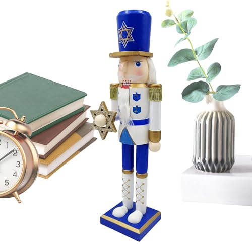 Ranley Figurines casse-noisettes en bois – Casse-noisette Hanoukka en bois blanc et bleu – Statue festive de collection pour armoire, étagère, cheminée, fenêtre, comptoir, table