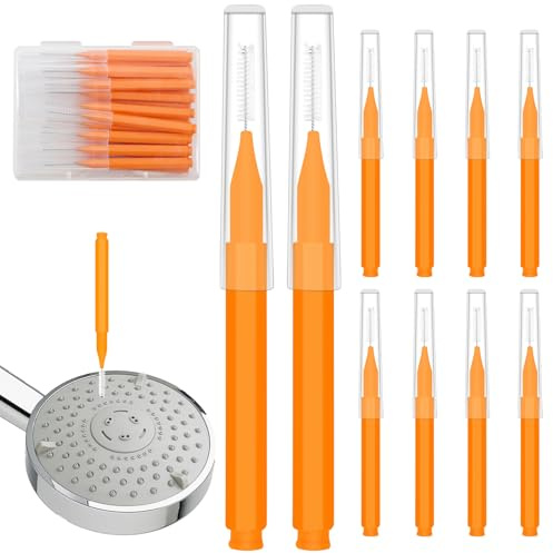 Bcautay 20pcs Shower Head Cleaner Picks, Shower Head Cleaner Tools | for Small Hole Anti-Clogging Cleaning Brush for Gap Nozzle Slot (Orange)