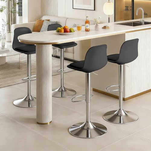HDHNBA Set di 4 sgabelli da bar, sgabelli girevoli regolabili con schienale e poggiapiedi, sgabelli moderni per isola cucina