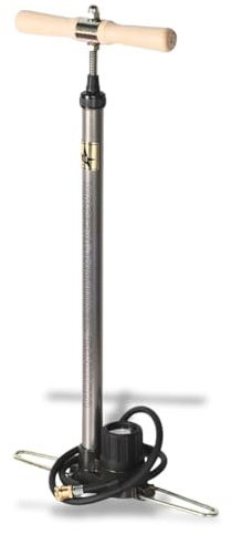 SKS GERMANY RENNKOMPRESSOR60 Standpumpe für AV/SV/DV & Clik Valve Ventile | mit MV EASY & CLIK TEC Pumpenkopf, Präzisionsmanometer, Metallrohr, Gussfuß, Holzgriff, max. Druck: 16 bar/232 PSI