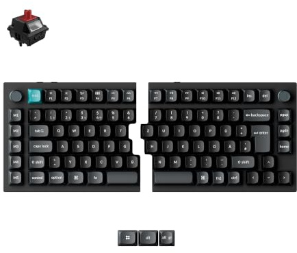 Keychron Q11 Ultra 8K Split-Tastatur, 75% ISO-DE-Layout, 8000 Hz Abtastrate, CNC-Aluminum, Zwei Drehknöpfen, ergonomische kabellose Split-Tastatur für Mac, Windows und Linux, Red-Schalter