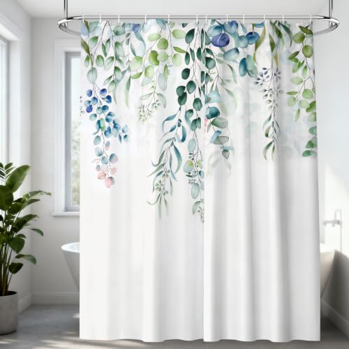 HAGOT Duschvorhang 180x180 cm, Antischimmel Duschvorhang, Blattmuster, mit 12 Haken, Wasserdicht Duschvorhänge, für Badezimmer Badewanne