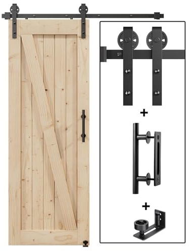 EaseLife 5FT Sliding Barn Door Hardware Track Kit & Handle,Big Industrial Spoke Wheel Pulley,Wall Mount,Slide Smoothly Quietly,Easy Install,Black,60 Track Fit for 26-28 Wide Opening (No Door)