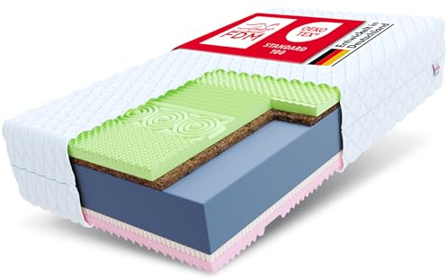 FDM Savona Schaumstoffmatratze 180 x 200 cm 7-Zonen Latex Kokos Matratze Härtegrad H4/H3 (Hart/Mittelhart) 22 cm Höhe Hochelastischer Komfortschaum Zweiseitig Bezug Abnehmbar Waschbar