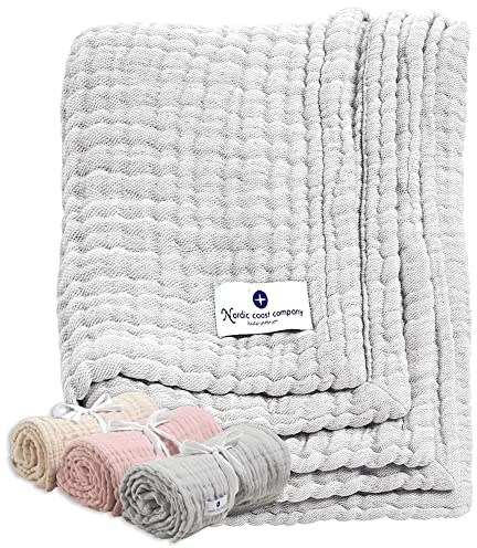 Nordic Coast Musselindecke Baby – Mulltücher aus Baumwolle – Atmungsaktive Babydecke – Spucktuch, Stilltuch & Pucktuch – Musselin Decke für Kinderwagen und Zuhause 90x120 cm