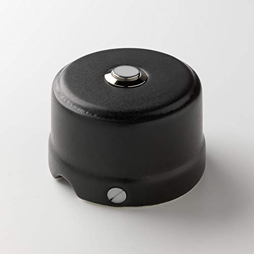 Klartext - Pulsante a pressione 48v BELLE ÉPOQUE in stile vintage per installazione con cavo tessile, in pregiata porcellana artigianale, colore nero opaco