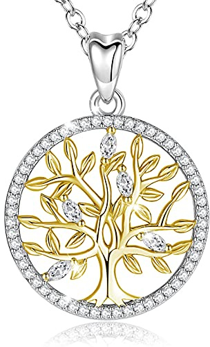 EUDORA Harmony Ball Lebensbaum Kette S925 Sterling Silber für Damen Baum des Lebens Halsketten Mit Chakren Türkis Malachit CZ Vintage Baum Schmuck, Geschenk für Frauen Damen Mutter Tochter