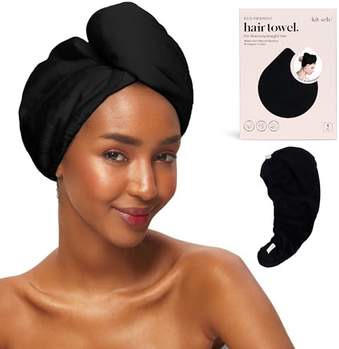 Kitsch Microfiber Hair Towel Wrap for Women – Ultra Absorbent Microfiber Bath Towels for Wet, Curly, Long or Short Hair – Anti-Frizz Hair Wrap, Great Hair Care Gifts for Women – Black