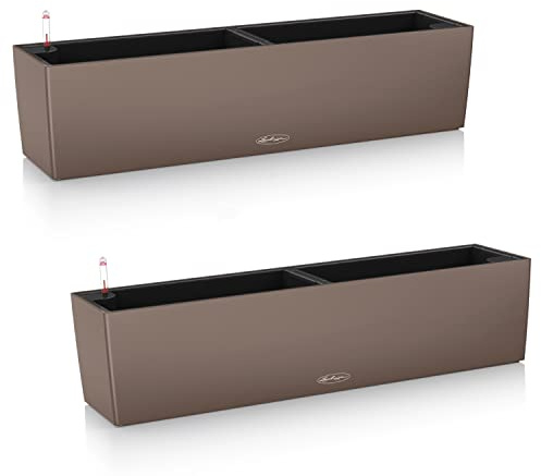 Lechuza Balconera Color 80 Selbstbewässernder Übertopf für den Innen- und Außenbereich, Blumenkasten mit Drainageloch und Pflanzsubstrat, Polyresin, H19 L80 B19 cm, Muskatnuss, 2 Stück