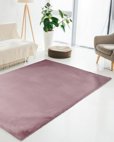 Qiyano Teppich Wanga Hochflor - Fellimitat, flauschig, weich, Soft, kuschelig, einfarbig, Pastell - Wohnzimmer, Schlafzimmer, Kinderzimmer, Büro - Farbe: Flieder, Größe: 160 x 230 cm