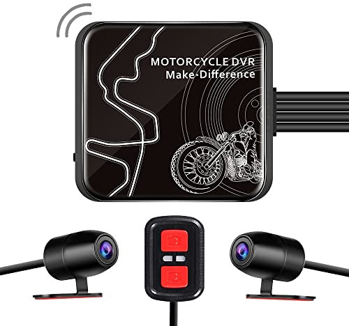 VSYSTO Dashcam Motorrad, 130° Weitwinkel Doppellinse Vordere und Hintere Kamera 1080P, Wasserdicht Autokamera Motorrad, WiFi Motorrad Dashcam mit Starlight Nachtsicht, G-Sensor, WDR