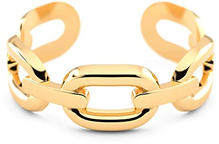 THIORA Ring Damen | Premium Edelstahl | Flexible Größe | Kettenglieder Style | Statement Gliederkette | Chain | Geschenk (Gold)
