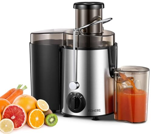 Juicer Machines, FOHERE Centrifugal Juicer Extractor Max Power 900W,Large 3” Feed Chute for Whole Fruit and Vegetables,3 Speed Control, 400w Motor,Cleaning Brush and Recipe Included (Silver)