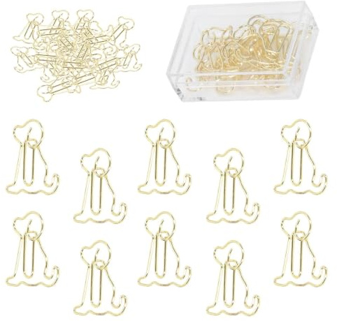 100Pcs Gold Papierclips Nette Katze Hund Tier Papierclips Metallclips für Dateien Papier Lustige Papierclips Lesezeichen Planer Clips Kleine Papierclips Hübsche Papierclips für Home Office(Dog Clip)