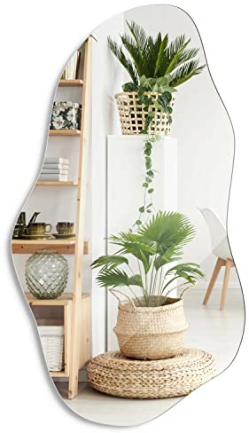 Barnyard Designs Asymmetrical Irregular Wall Mirror - Hotel Quality Craftsmanship with Abstract Frameless Shape - HD Clarity Reflection - Mount from Multiple Directions (18 x 32 / Cloud 1)