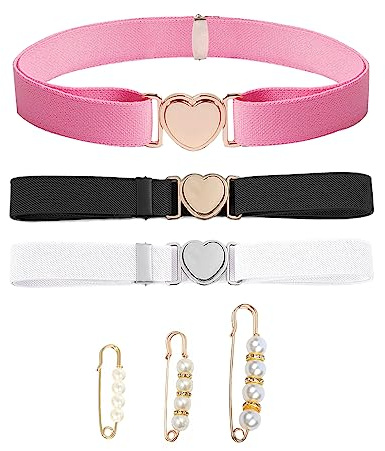 TAFACE Cintura A Cuore 3 Pezzi, Fibbia In Vita, Elastica Regolabile, Carina, Per Ragazzi (Nero, Bianco, Rosa)