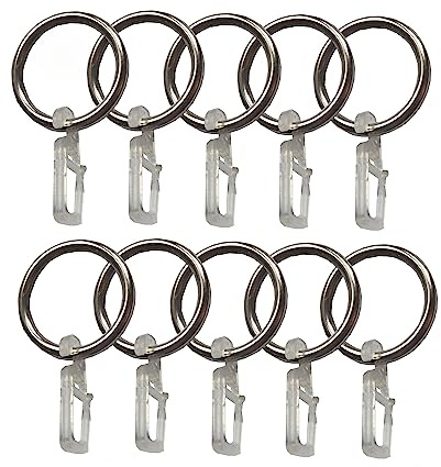 BASIT 10 Ringe + Haken Gardinenringe f. Gardinenstangen 19 + 20 mm Edelstahl Look C19