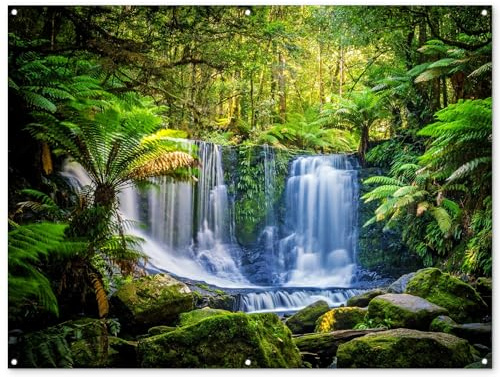 MuchoWow© Gartenposter Groß XXL Outdoor Bilder Gartendeko für draußen | 160x120 cm - Wetterfest Garten Deko Banner Gartendekoration Bild Dschungel - Wasserfall - Australien - Pflanzen