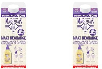 Le Petit Marseillais | Maxi Nachfüllpack Waschgel Hände mit reiner Seife & Lavendel (Ziegel 750 ml) - Nachfüllpackung Flüssigseife für Pumpflasche - Handseife mit ätherischem Lavendelöl