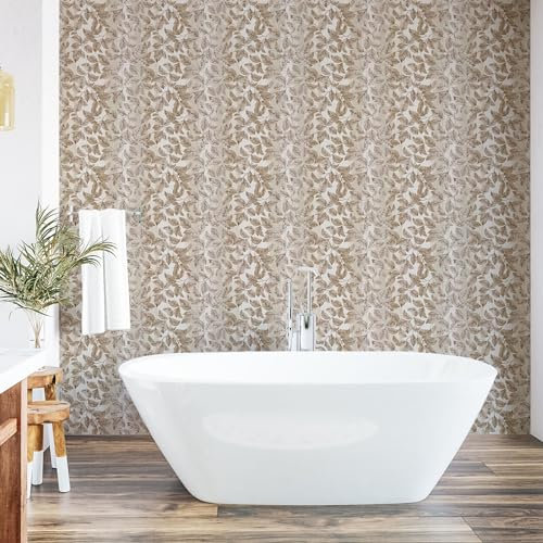 ABAKUHAUS Vintage Pelar y pegar papel tapiz para el hogar, Motivo de Hojas con Impresión en Tonos Nude, Acento autoadhesivo para salón y cocina, 33 cm x 180 cm, Sepia Claro Blanco