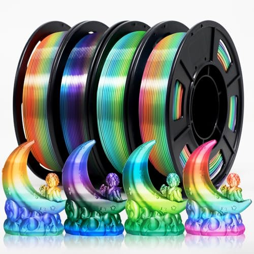 EONO Satz mit 4 * 250g Silk Regenbogen PLA Filament 1.75 mm für 3D Drucker Shiny Hochglanz 3D Drucker Filament Mehrfarbig Silk PLA, Regenbogen 250g*4