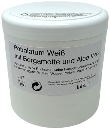 Tattoo Schmiermittel (Petrolatum/Vaselinum) mit Bergamotte und Aloe Vera - 1kg - NEU! Bergamotte, Hamamelis und Aloe Vera - aus Deutschland mit natürlichen Inhaltsstoffen- PROFI - STUDIO