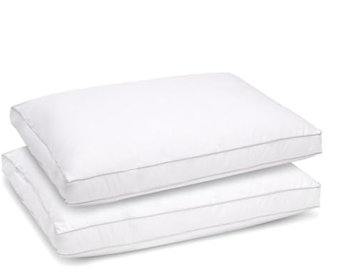 Bleu Calin Lot de 2 Oreillers Souple à Ferme 50x70cm Sensation Duvet | Premium, Double Passepoil