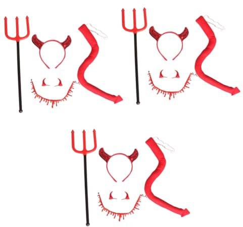 Vaguelly 3 Sätze Horn-Frack-Anzug Make-up-Haarband Teufel Mistgabel Requisite Teufel Heugabel Halloween haarspangen Haarspange Halloween Cosplay-Haarband Halloween-Halsband Stoff rot