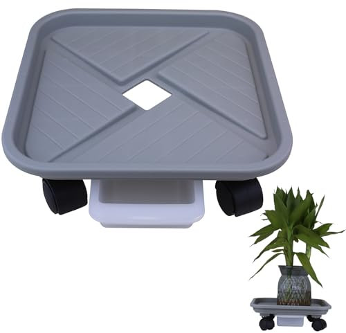 DLBTWDOYLS Vassoio per vasi da fiori con ruote girevoli, vassoio per piante con cassetto per l'acqua, carrello per piante pesanti a 360°, portavaso quadrato liberamente spostabile (Piccolo 22.8)