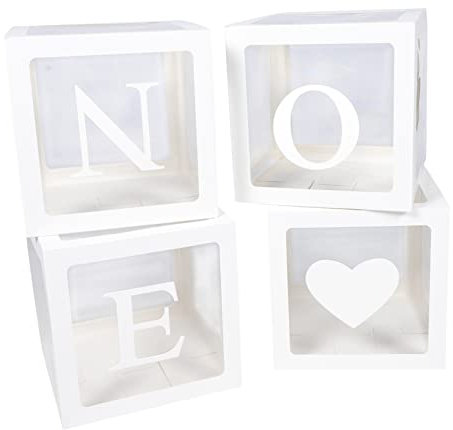 UPKOCH 4stücke Teiliges Balloon Boxen Für Erste Geburtstagsfeier Transparente Dekoration Mit One -buchstaben Und Herzmuster Für Shower Und Partys