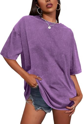 T Shirt für Damen Oversize Rundhalsausschnitt Tops Sommer Basic Tees Bluse | Dehnbarer und weicher Stoff, Basic Tees Bluse Übergroße, Kurzarm Tunika Lose Fit, Lockere Passform für tägliches Outfit