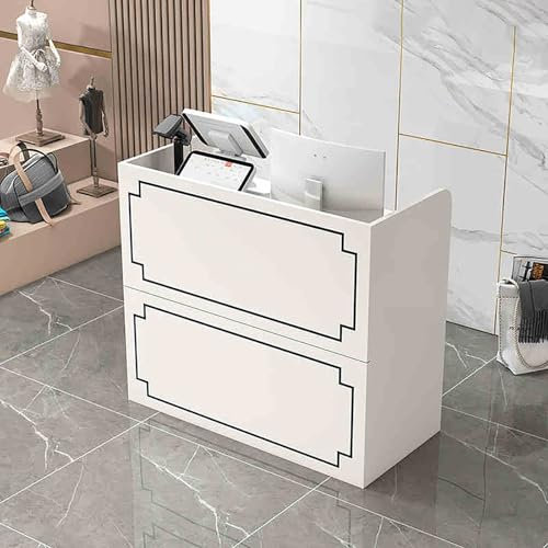 Große Empfangstheken,Verkaufstheke,Tresen Bar Theke,Messetheke Büromöbel Rezeptionsmöbe,mit Abschließbarer Schublade,für Firmenhallen Hotelrezeptionen Bekleidungsgeschäften.(White black,100x40x92cm)