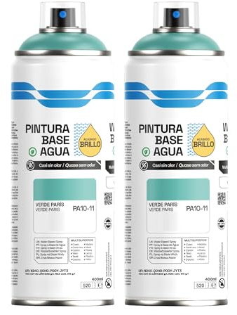 H HANSEL HOME Pintura Spray Base Agua 400ml - Para Muebles, Metal, Plástico y Madera - Ecológica y Sin Olor, Colores Duraderos - Verde París, 2 unidades