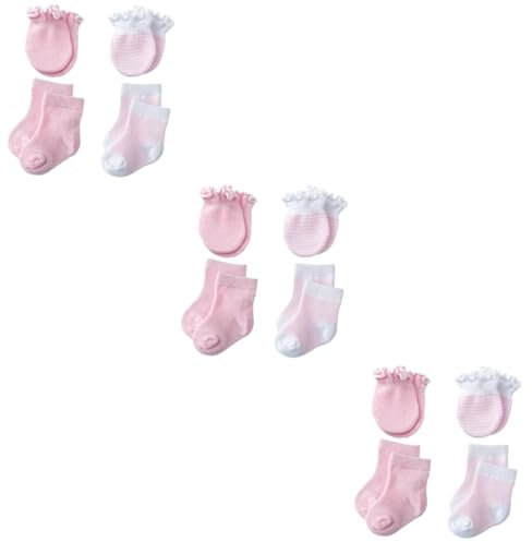 VALICLUD 12paare Babyhandschuhe Und Socken Kratzfeste Baumwollhandschuhe Für Neugeborene Niedliches Design Rosa Für Mädchen Warm Und Bequem Perfektes Zubehör Für Junge Mädchen