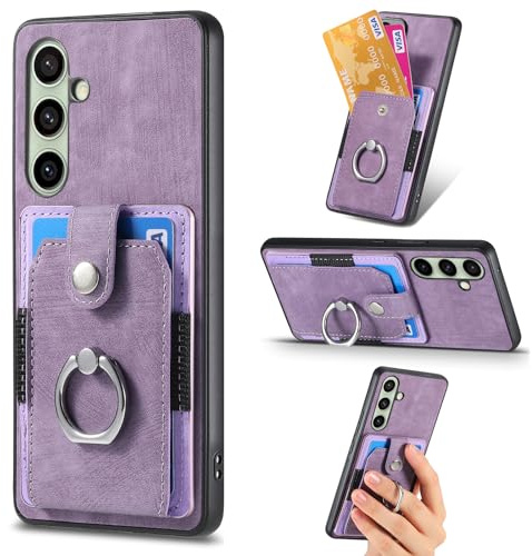 Knoowcase for Samsung Galaxy S25 Case Galaxy S25 Phone Case Wallet Shockproof Bumper with Ring Holder Card Slots PU Leather Cover Anit-Fall Anti-Drop Kickstand Back Cover,Purple