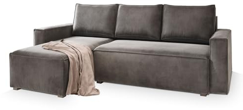 Masseno Ecksofa SILES mit Schlaffunktion L-Form, Sofa mit Bettkasten, Wohnzimmersofa, Couch, Soffa, Bettsofa, Couchgarnitur- Grau, Monolith 85
