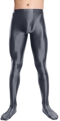 AIEOE Olja glänsande leggings för män glansiga strumpbyxor hög midja snäva leggings olja glänsande strumpor silkiga tights glänsande byxor strumpor stretchiga strumpbyxor, Grå, XXL