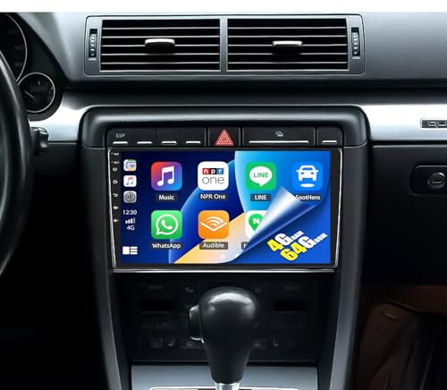 Android 15, 4G+64G CAMECHO Radio para Audi A4 S4 RS4 B6 B7 8E 2000-2009 Wireless Carplay Android Auto, 9 Pulgadas Pantalla Radio 2DIN con GPS WiFi Bluetooth FM/RDS +AHD Cámara de visión Trasera&Mic
