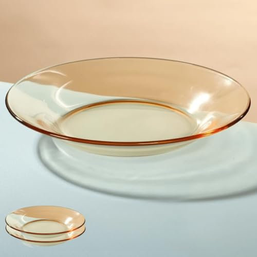 Supercap - 2 Pack Glass Dinner Plates, Amber Clear Glass Salad Plate, Dinnerware for Pasta, Bread, Appetizer, Fruit, Dessert and Cake (Biege 2pcs, 9.25inch)