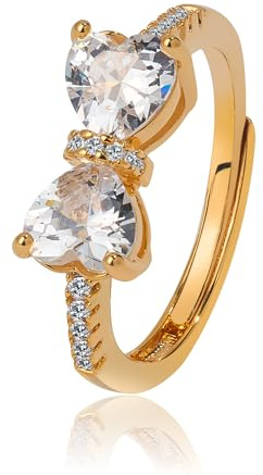 Ceniaioe Engagement and Wedding Cubic Zirconia Rings for Women Double Heart Open Adjustable Ring for Her Silver and Rose Gold Butterfly Gifts for Women Promise Rings for Her Love Eternity Bow Ring