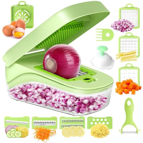 Hachoir à légumes, mandoline, hachoir multifonction 17 en 1, hachoir à légumes, trancheuse à oignons, râpe à fromage, gadgets de cuisine
