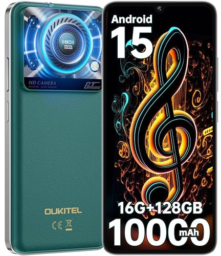 OUKITEL C60 10000mAh Large Battery Mobile Phones(298g) - Newest Android 15 Phone, 120LM Flashlight,16GB RAM+128GB ROM+1TB,6.88 HD+ Large Screen,4G Dual,5G Wifi/Fingerprint/Face ID/GPS(Black)