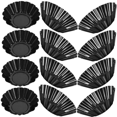 FUNNETOYU 12 pezzi Teglie Tartellette Fiore Acciaio Carbonio Spesso Antiaderente Stampo Tartellette Riutilizzabile per Cupcake e Crostatine per Dolci Fatti Casa e Feste