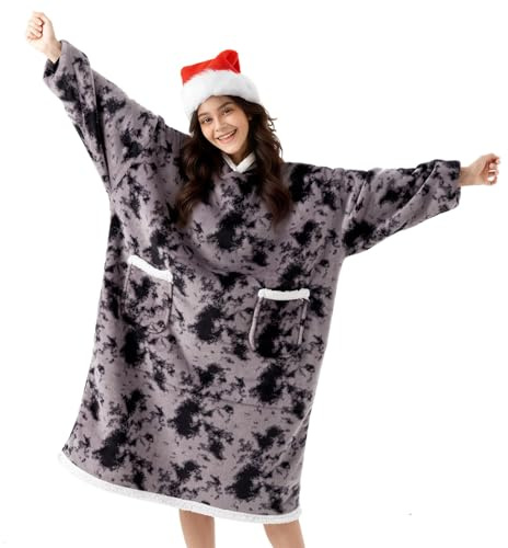 lelewangluo Hoodie Decke mit Ärmeln, Kuschelig Warm Kuscheldecke Deckenpullover mit Einer großen Tasche, Übergroße Tragbare Decken Hoodie Blanket für Damen Herren