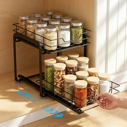 Philosun Spice Racks Organiser,Inside Cupboard Shelf Organiser Pull Out, 2 Tier Spice Racks Organiser for Kitchen Home Storage Space-Saving, 1Pack
