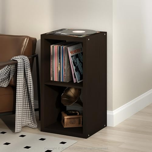 Furinno Cubicle Tocadiscos con Compartimento 2 Cubos 1,2 Estante Abierto para CD DVD BLU-Ray Sala de Estar Oficina Gris Claro