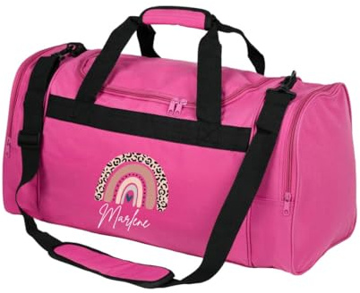 minimutz Kindersporttasche personalisiert Regenbogen, Reisetasche Mädchen groß, Sporttasche Rainbow Leo-Print Kinder mit Name 26L (pink)